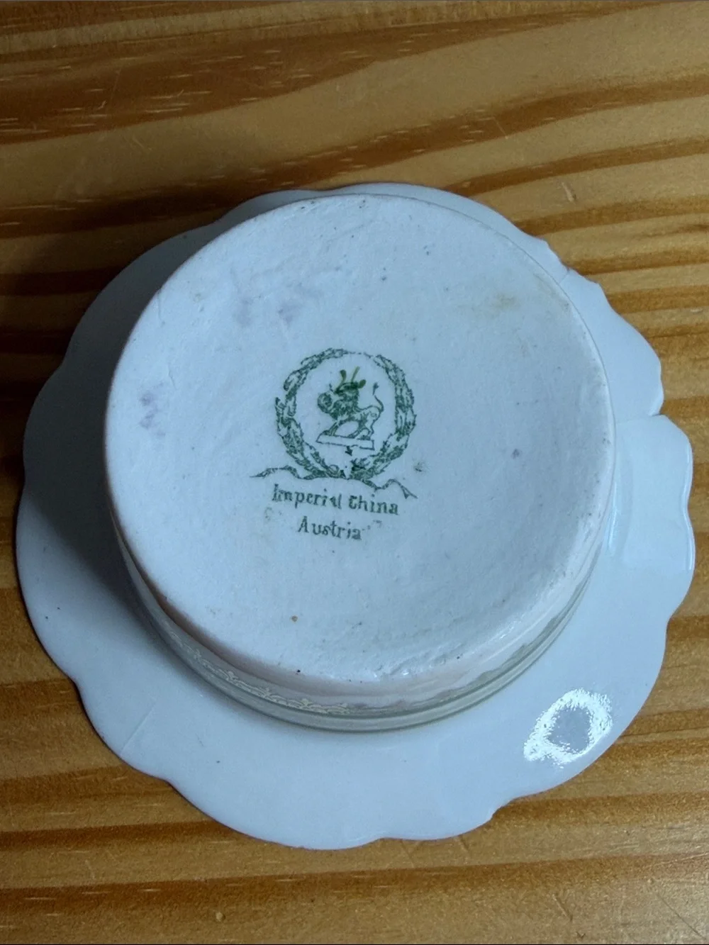 Antique Imperial China Austria Green Gold Ramekin & Underplate Set c.1900